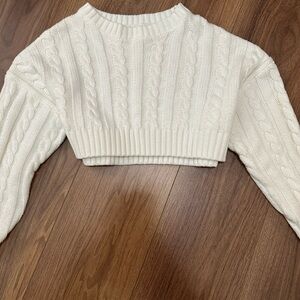 White Cable Knit Cropped Sweater